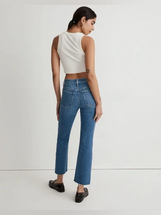 Madewell Jeans Womens 29 Mid Rise Kick Out Crop Stretch Raw Hem - Picture 12 of 12
